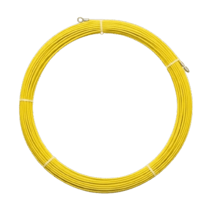 Aiguille tire-fils professionnelle en fibre de verre 6 mm x 100 m sans dévidoir avec embouts métalliques pour le passage de câbles électriques, télécoms et fibre optique.