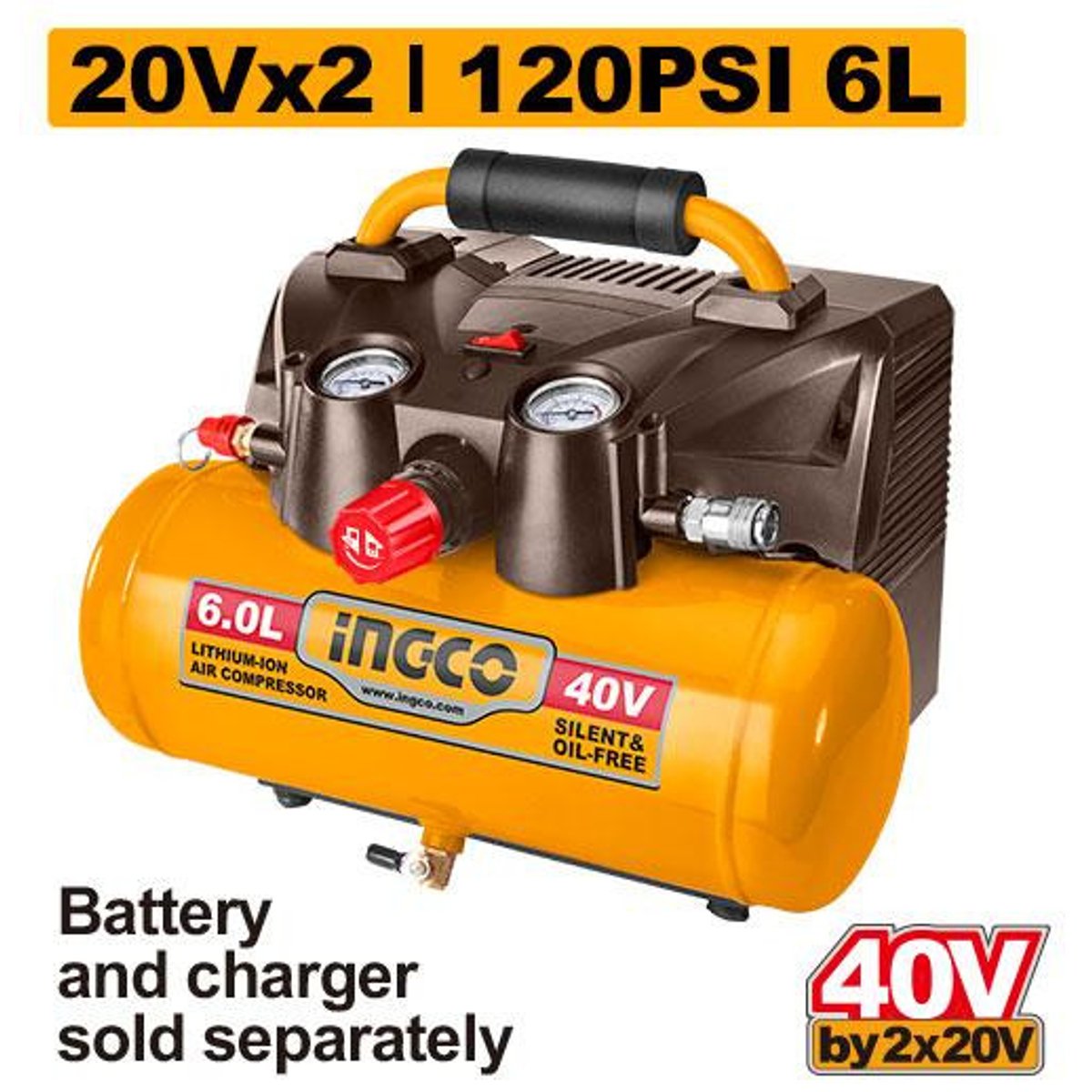 Compresseur Sans Fil 40V (Sans Batterie/Chargeur) Ref: Cacli2003 Ingco 1 Compresseur Sans Fil 40V (Sans Batterie/Chargeur) Ref: Cacli2003 Ingco Ingco Maroc