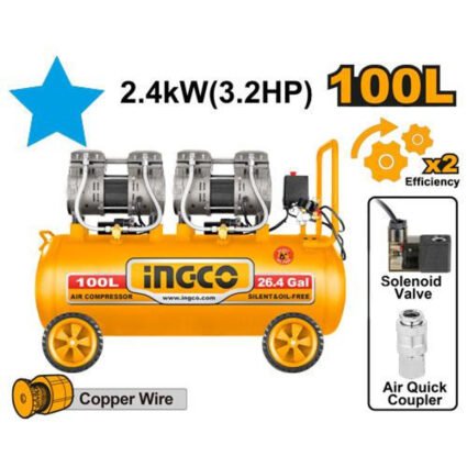 COMPRESSEUR SILENCIEUX 100L 2*1200W 3.2HP REF:ACS2241001 INGCO INGCO Maroc