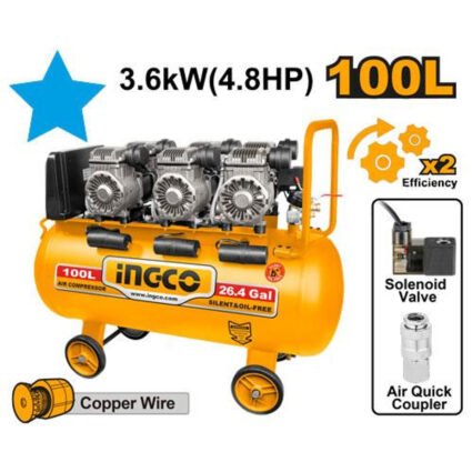 COMPRESSEUR SILENCIEUX 100L 3X1200W 4.8 HP REF:ACS3361001 INGCO INGCO Maroc