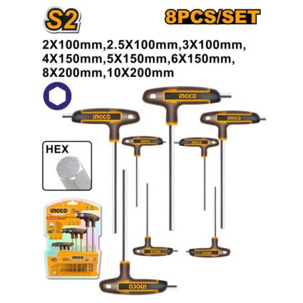 JEU CLES MALES AVEC POIGNEE 8 PCS REF:HHKT80818 INGCO -C- INGCO Maroc