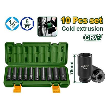 Jeu de 10 douilles à chocs profondes de 1/2" JADEVER Maroc