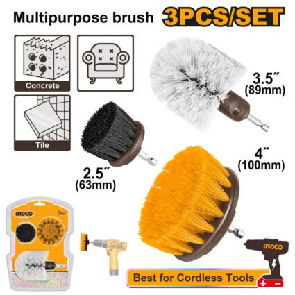 JEU DE 3 BROSSES DE NETTOYAGE POUR VISSEUSE A POILS SOUPLE REF:WCB0301 INGCO INGCO Maroc