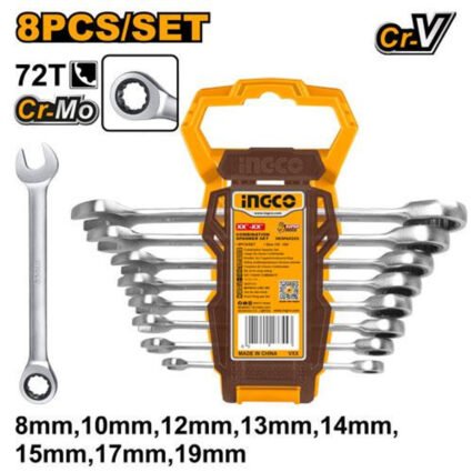 JEU DE CLES A CLIQUET 8 PCS 8-10-12-13-14-15-17-19 REF: HKSPAR1082 INGCO INGCO Maroc