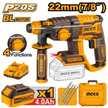 MARTEAU PERFORATEUR 22MM 20V + 1BATTERIE 4AH REF:CRHLI202081 INGCO INGCO Maroc
