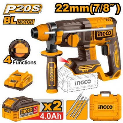 MARTEAU PERFORATEUR 22mm 20V + 2 BATTERIE 4AH REF:CRHLI212282 INGCO INGCO Maroc