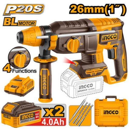 MARTEAU PERFORATEUR 26mm 20V + 2 BATTERIE 4AH REF:CRHLI202682 INGCO INGCO Maroc