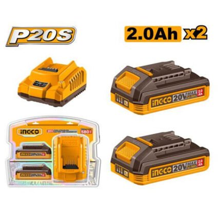 PACK 2 BATTERIES 20V 2AH+A CHARGEUR RAPID SI REF:FBCPK1222 INGCO INGCO Maroc