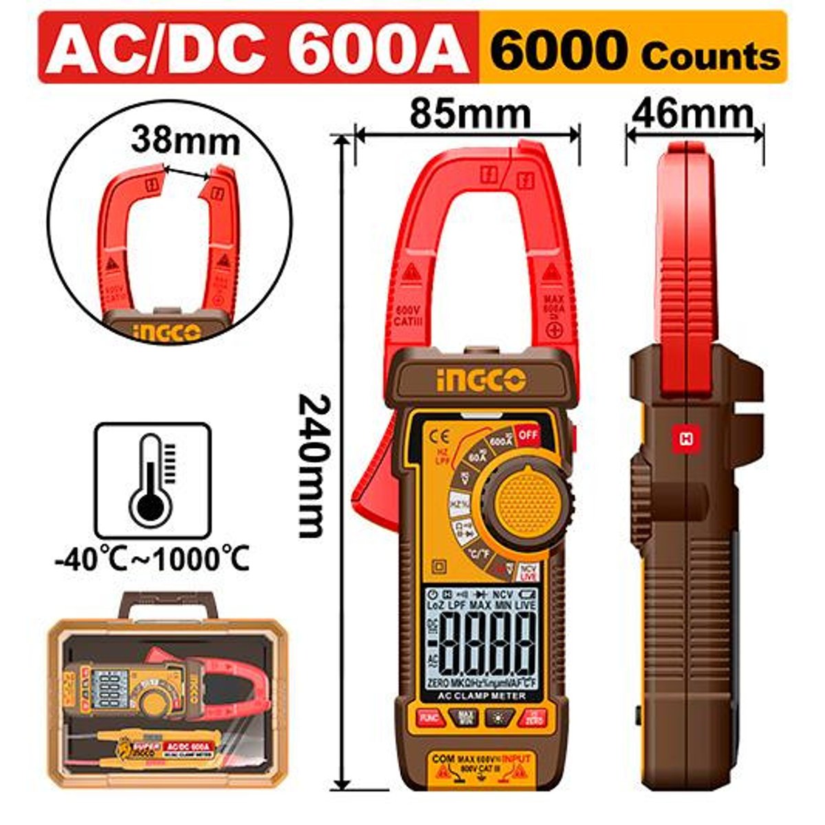 Pince Multimetre Dc/Ac 600V Ref: Dcm66002 Ingco -C- 1 Pince Multimetre Dc/Ac 600V Ref: Dcm66002 Ingco -C- Ingco Maroc
