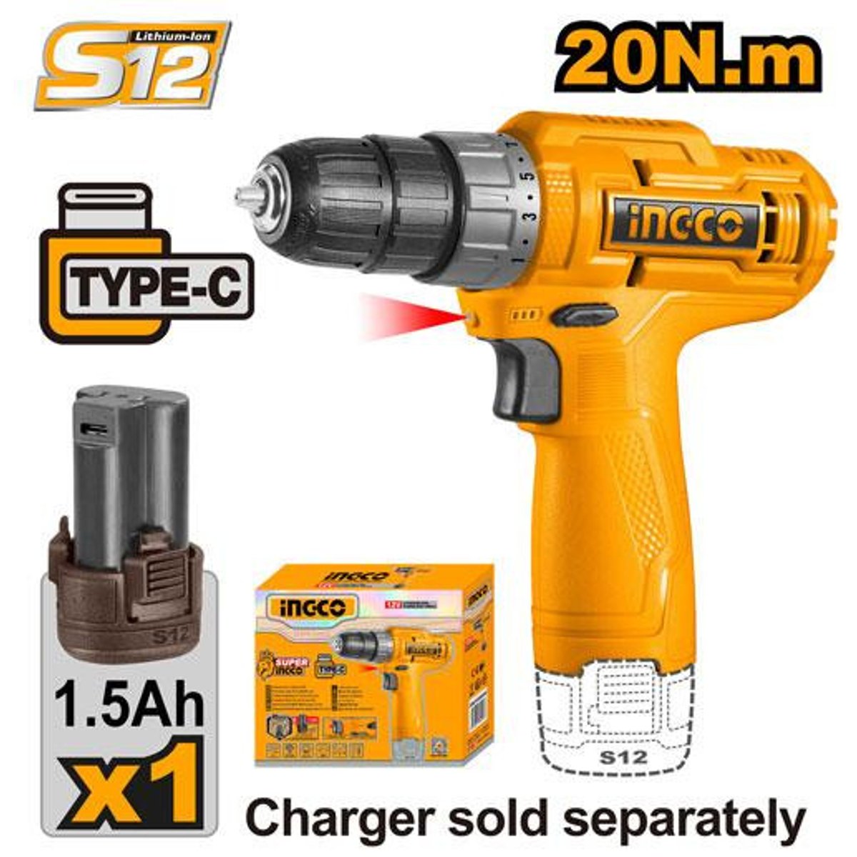 Visseuse 12V 1.5Ah 20Nm 1 Batterie Ref:cdli12428 Ingco 1 Visseuse 12V 1.5Ah 20Nm 1 Batterie Ref:cdli12428 Ingco Ingco Maroc